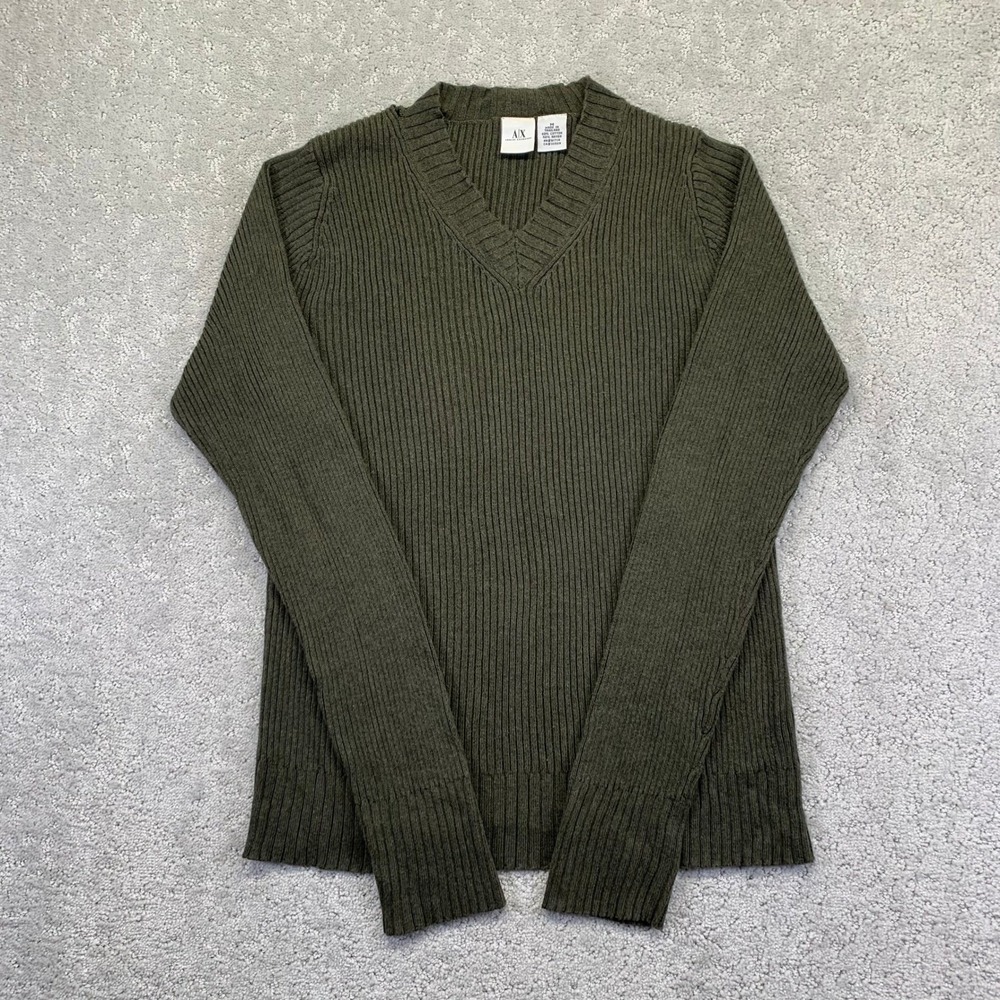 AX Armani Exchange Womens‎ V Neck Ribbed Sweater Olive Green Size M